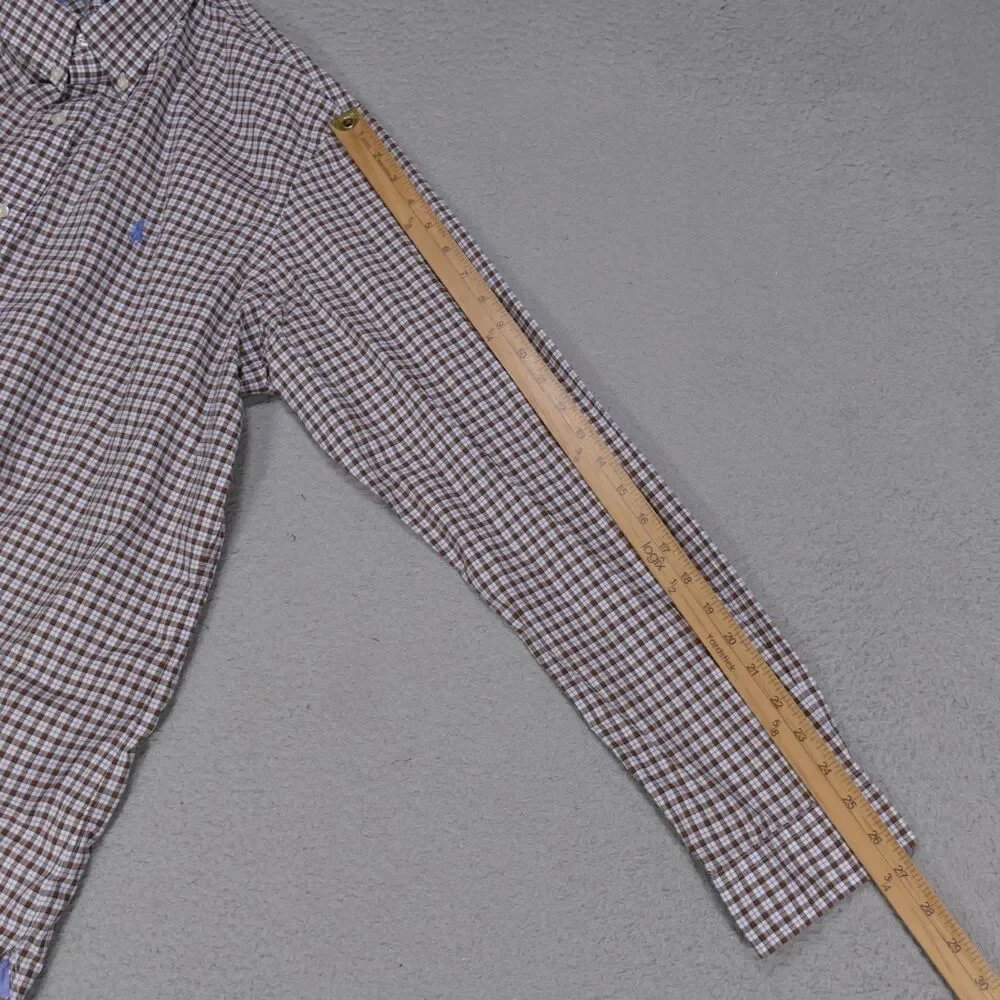 Polo ralph Lauren Shirt Mens XL Brown Blue Plaid Button Down Long Sleeve